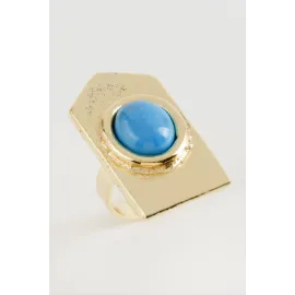 Üçgen Turkuaz Taşlı Yüzük-Sarı