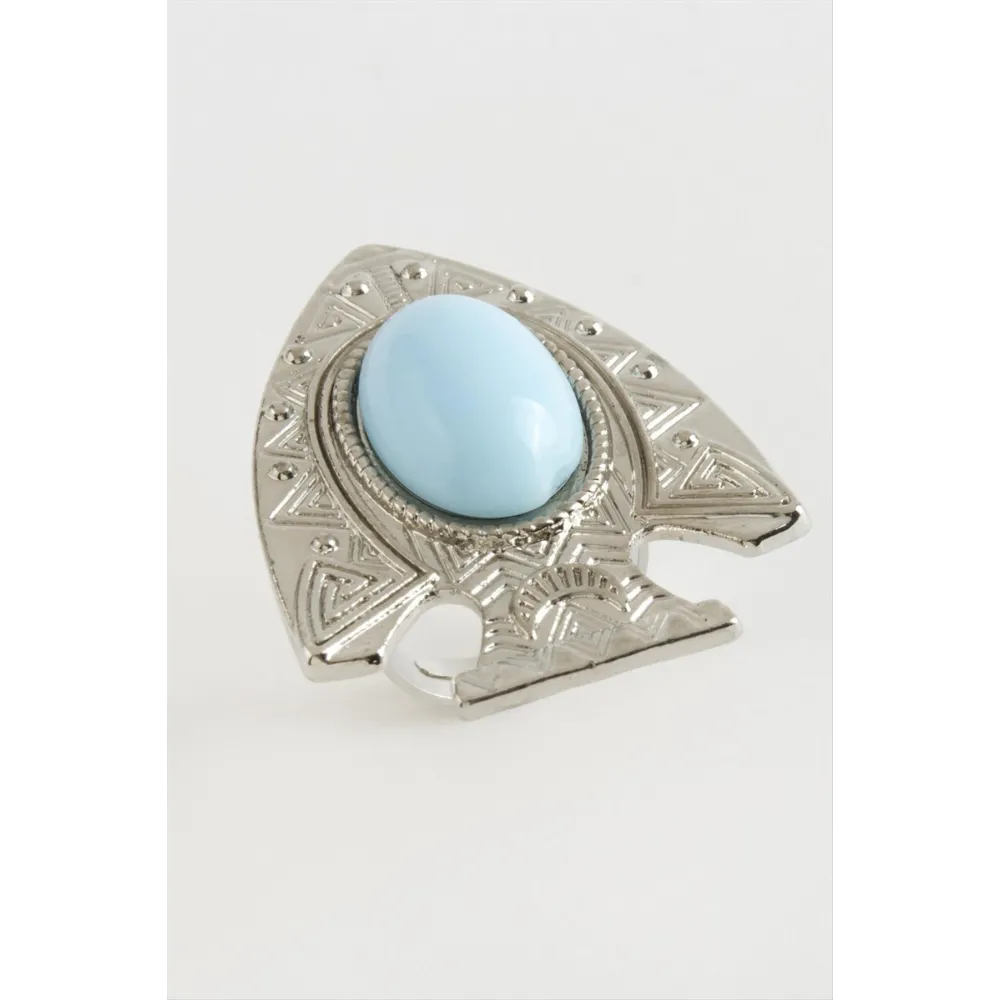 Balık Turkuaz Taşlı Yüzük-Gümüş Rengi