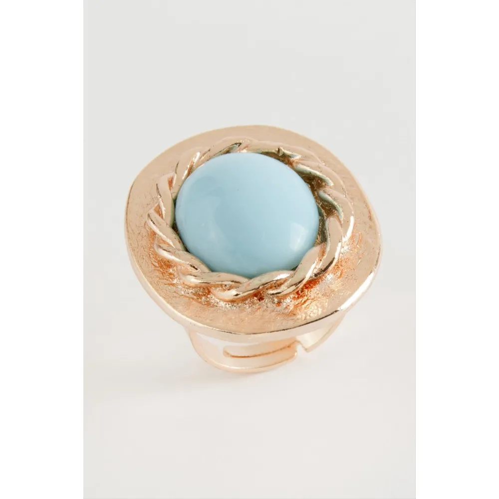 Oval Turkuaz Taşlı Yüzük-Roz