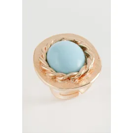 Oval Turkuaz Taşlı Yüzük-Roz