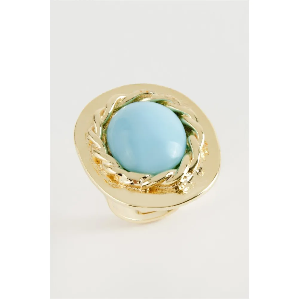 Oval Turkuaz Taşlı Yüzük-Sarı