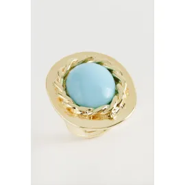 Oval Turkuaz Taşlı Yüzük-Sarı