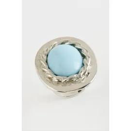 Oval Turkuaz Taşlı Yüzük-Gümüş Rengi