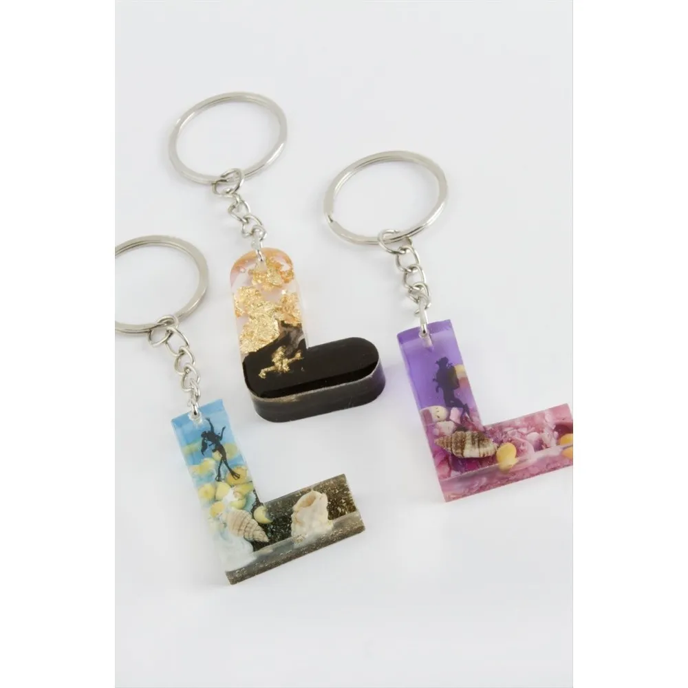 L Harfli Epoksi Anahtarlık-Renkli