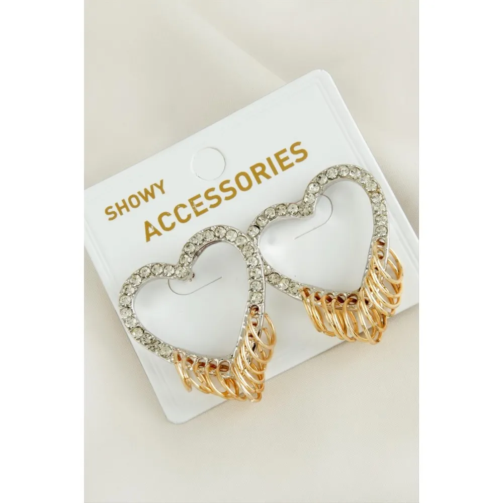 Halkalı Kalp Yeni Sezon Taşlı Küpe-Gümüş Rengi