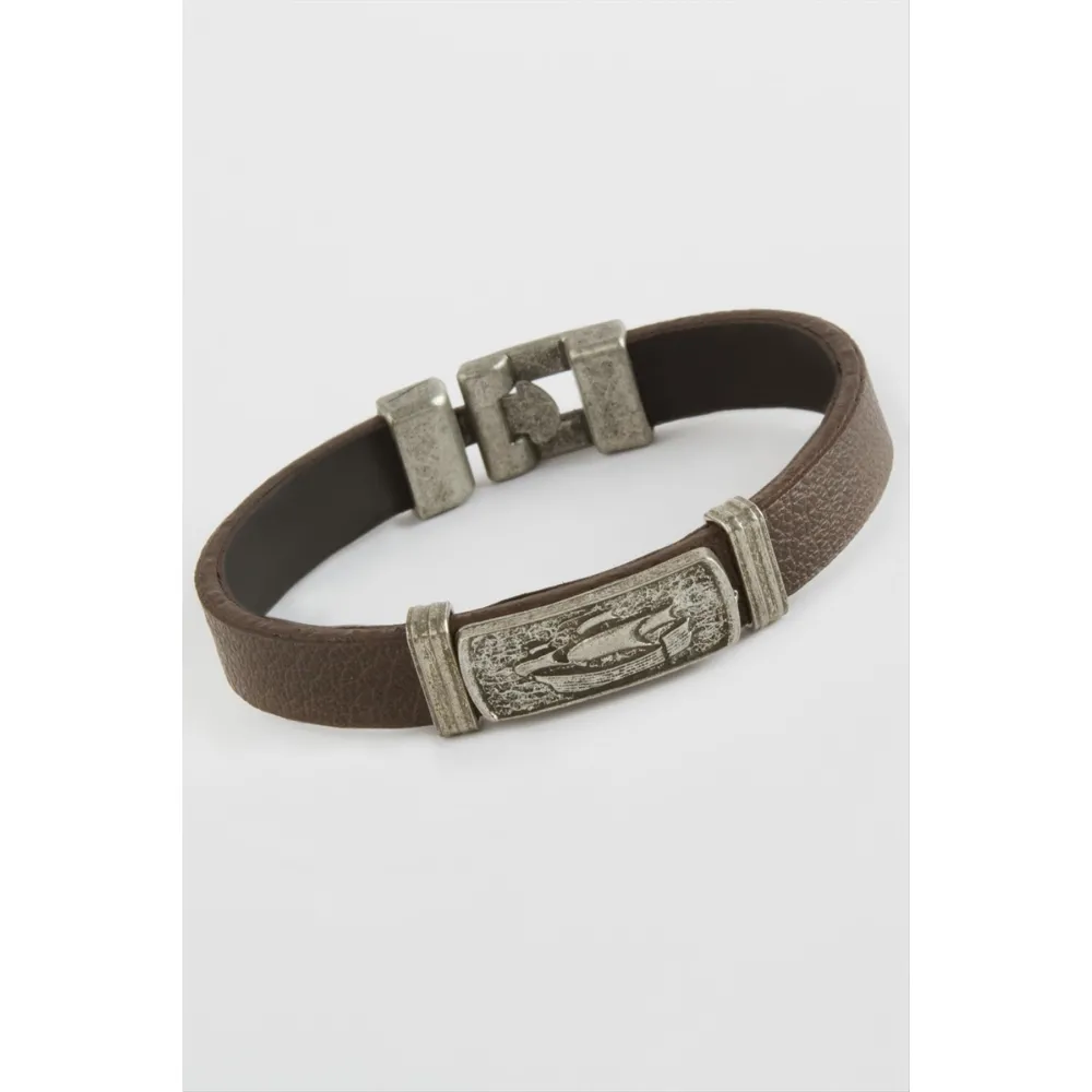 Dikdörtgen Kaliteli Suni Deri Bileklik-Kahverengi