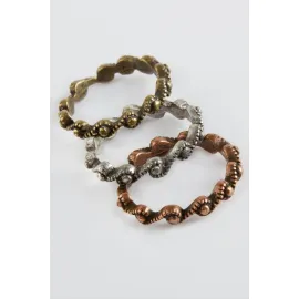 3 Adet Zikzak Metal Yüzük-Renkli