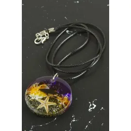 Köpek Balığı Deniz Efektli Epoksi Kolye-Mor