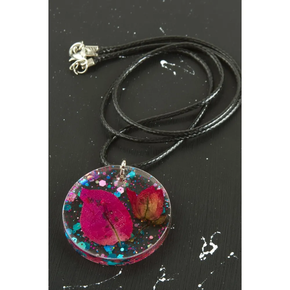 Begonvil Çiçeği Epoksi Kolye-Pembe