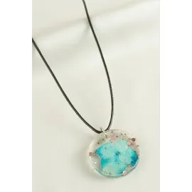 Ortanca Çiçek Epoksi Kolye-Mavi