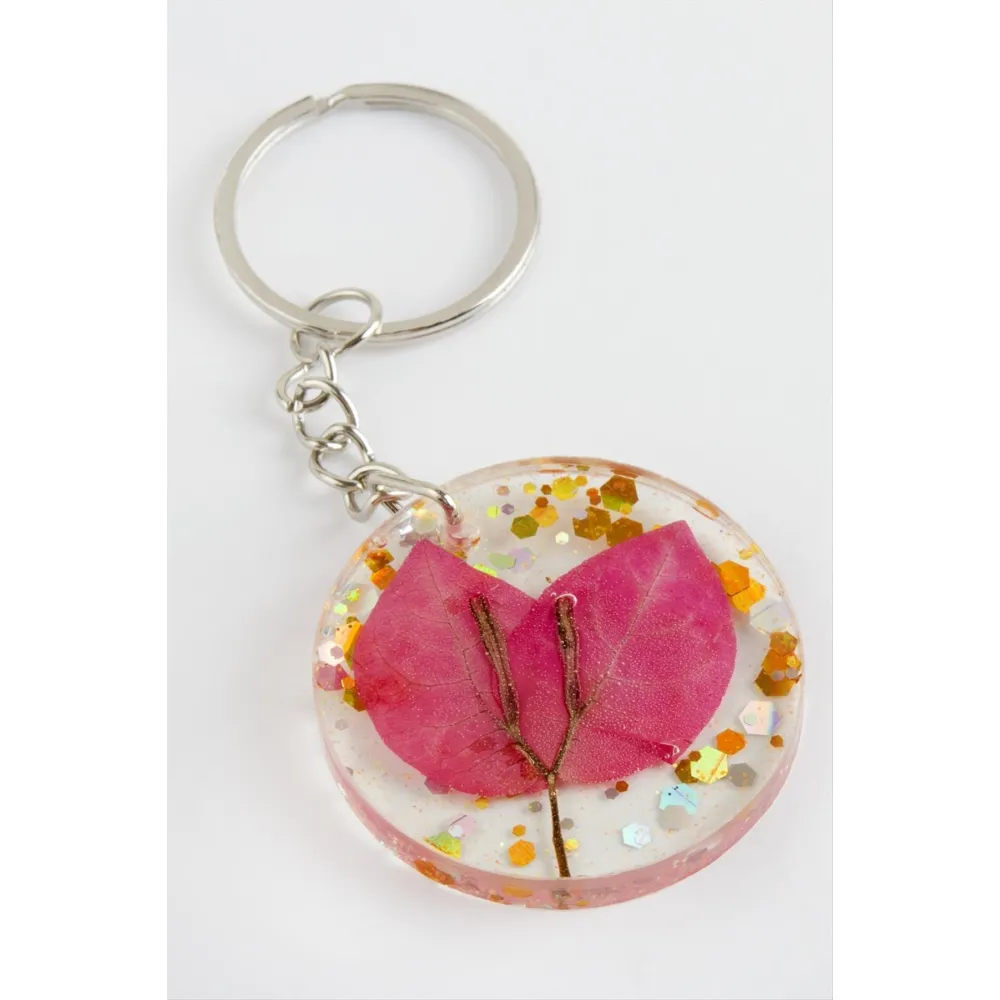 Begonvil Çiçeği Epoksi Anahtarlık-Pembe