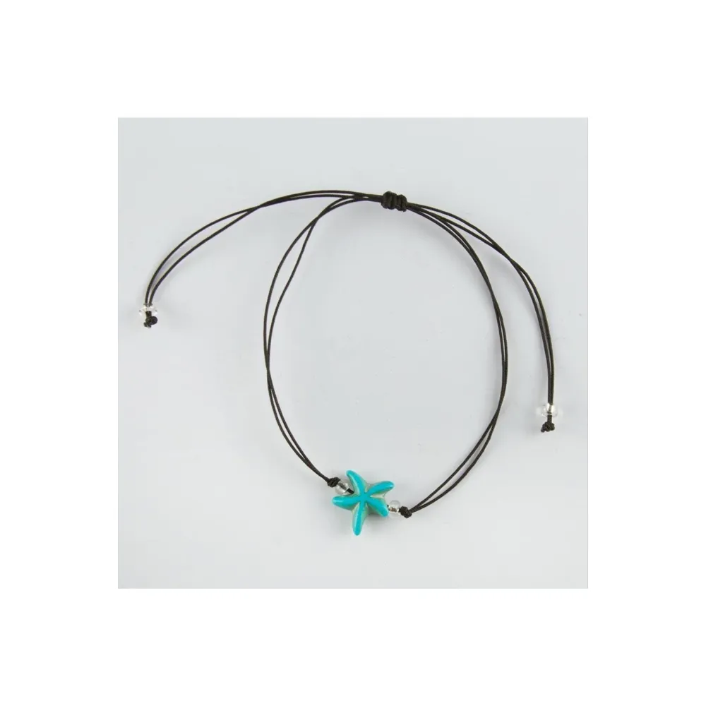Deniz Yıldızı Figürlü Turkuaz Taşlı Bileklik-Turkuaz