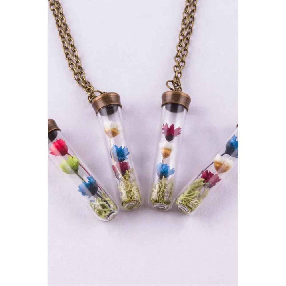 Çuvuk Mantar Tıpalı Fanus Canlı Kolye-Gümüş Rengi