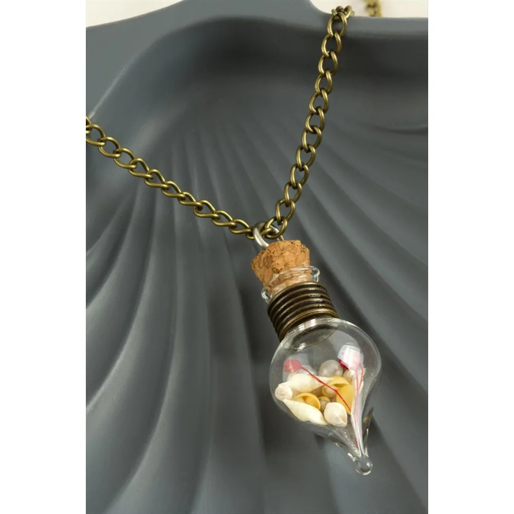 Mantar Tıpalı Fanus Canlı Kolye-Antik