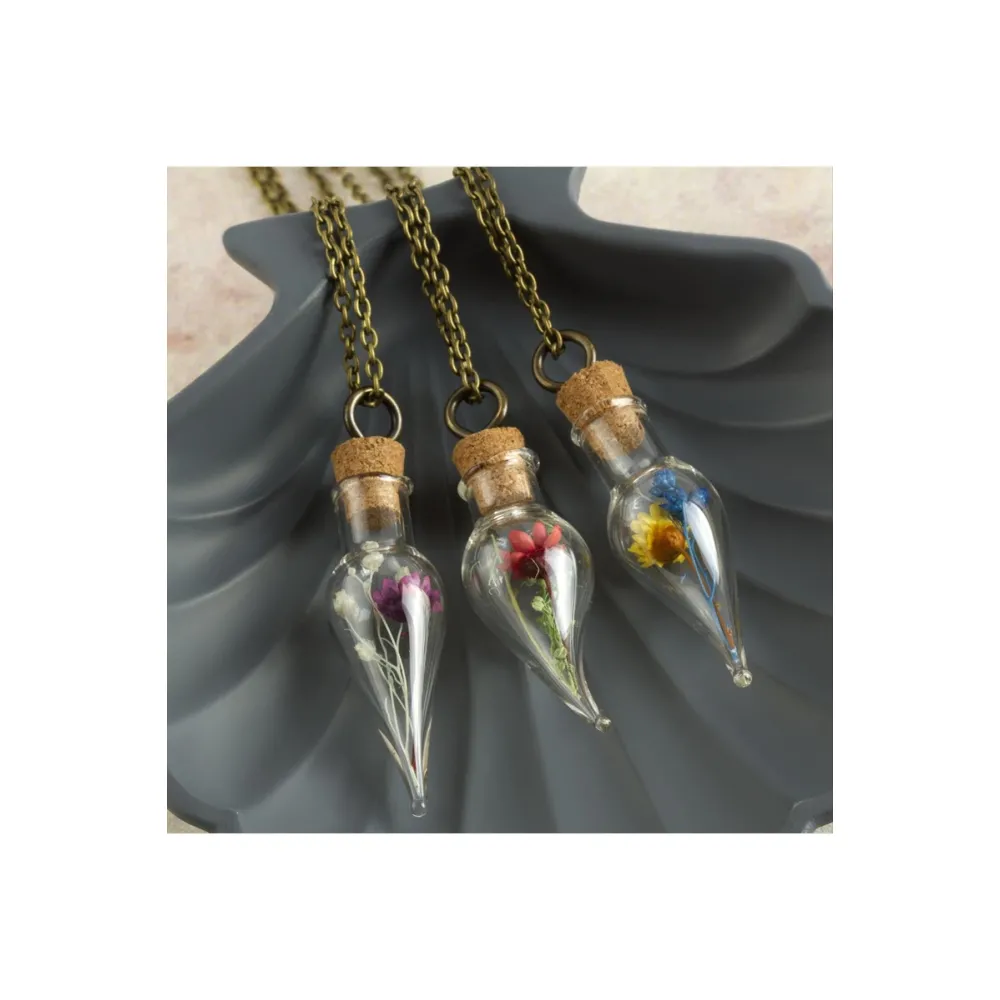 Çiçek Fanus Canlı Kolye-Antik