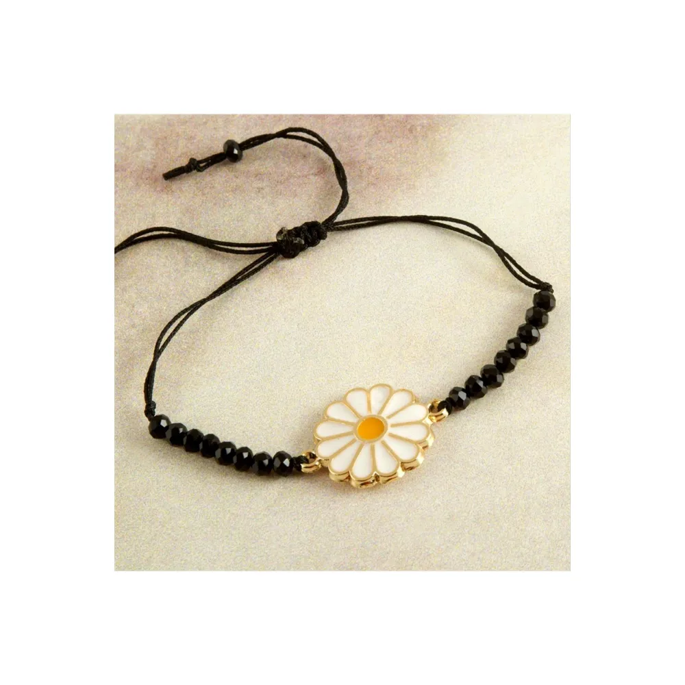 Papatya Kristal Bileklik-Siyah