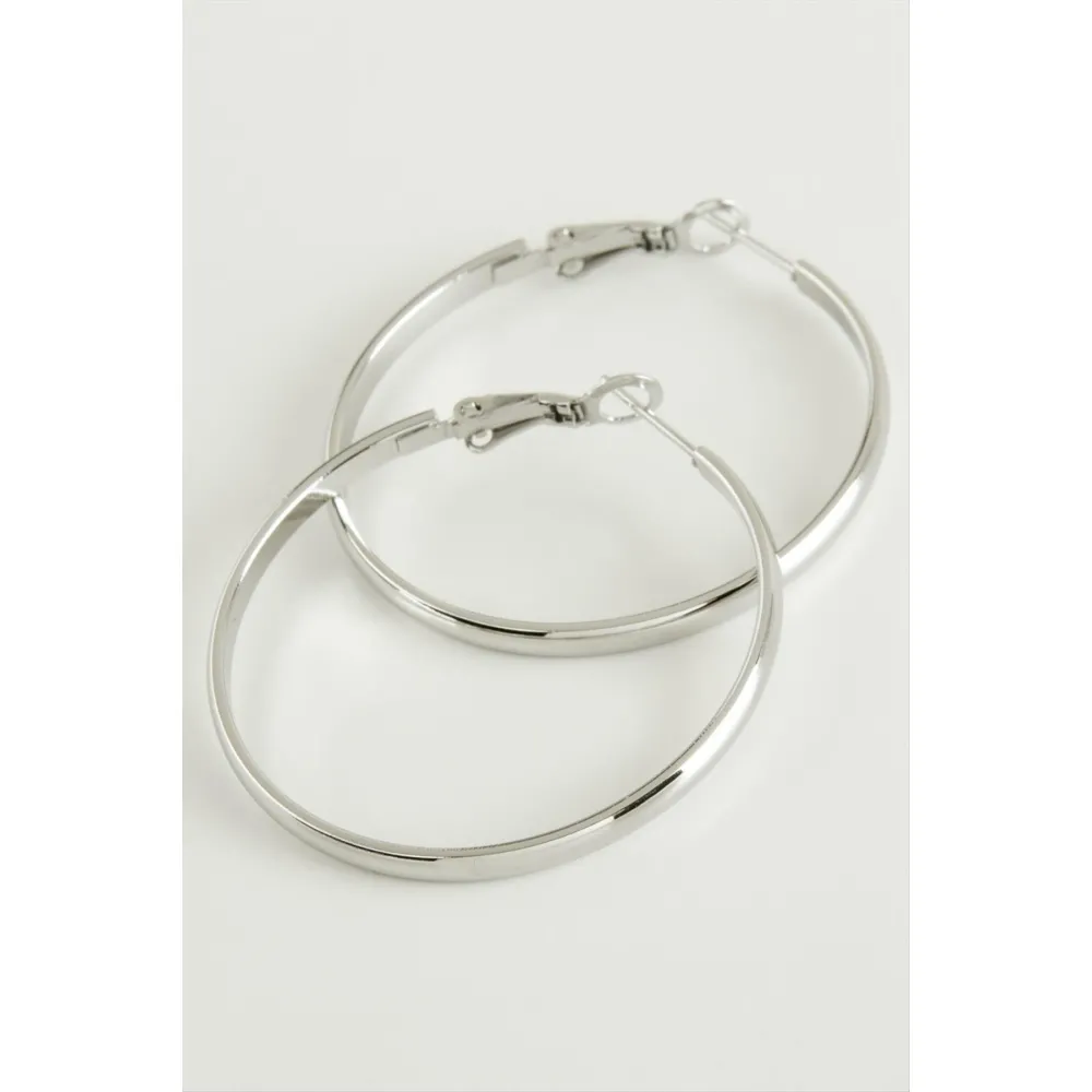 Lüks Çelik Halka Küpe 4,5 cm-Gümüş Rengi