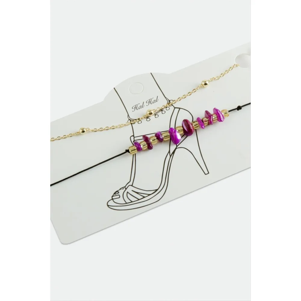 2 Adet Kırık Doğaltaşlı Zincir Halhal-Pembe