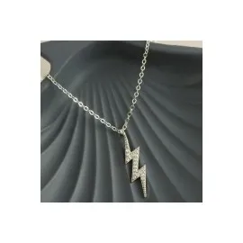 Şimşek Zirkon Taşlı Trend Kolye-Gümüş Rengi