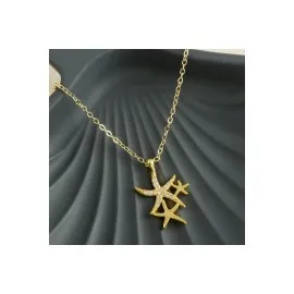 Deniz Yıldızı Zirkon Taşlı Trend Kolye-Sarı