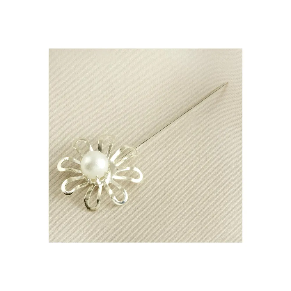 İnci Çiçek Eşarp İğnesi-Gümüş Rengi