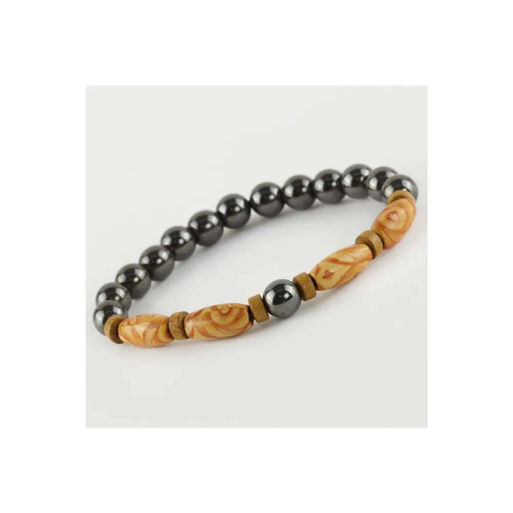 Hematit Ahşap Trend Yeni Sezon Doğaltaşlı Bileklik-Kahverengi