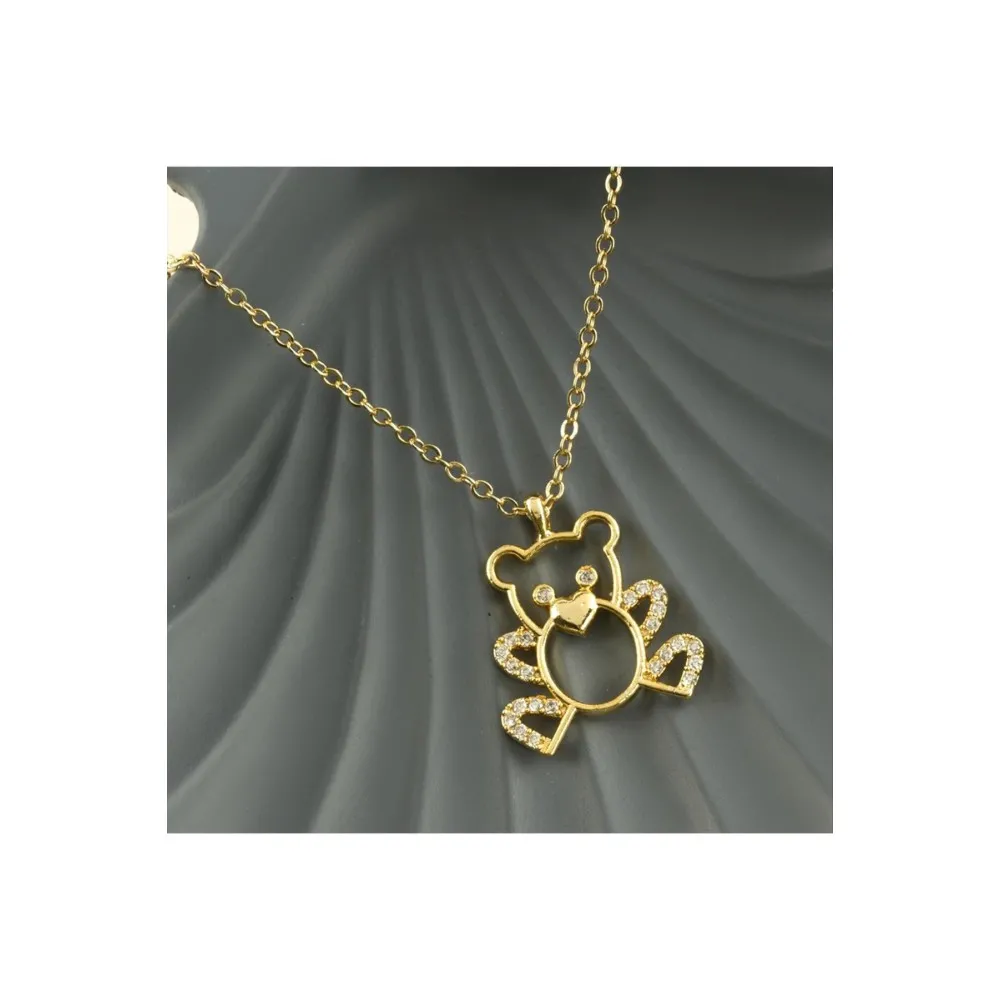 Ayıcık Zirkon Taşlı Trend Kolye-Gümüş Rengi