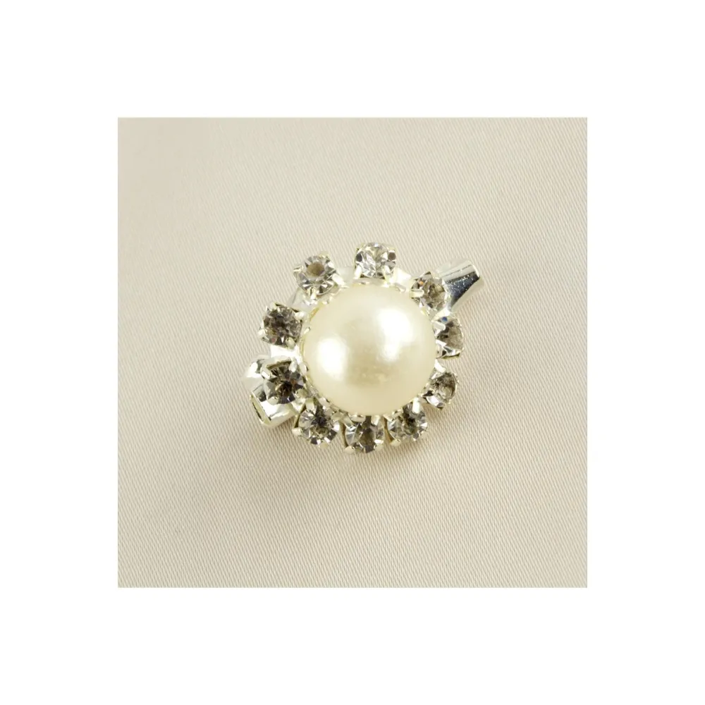 İnci Taşlı Broş-Beyaz