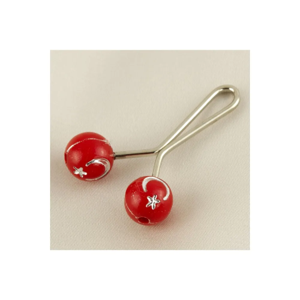 Ay Yıldız Figürlü Yuvarlak Klipsi Firkete-Kırmızı
