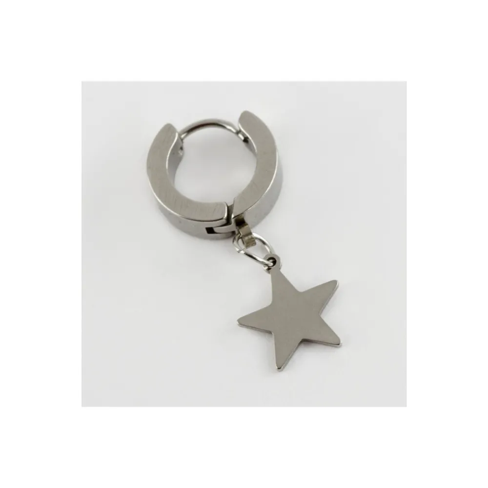 Yıldız Figürlü Çelik Erkek Küpe 1 Adet-Siyah