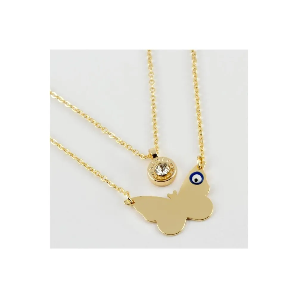 Kelebek Figürlü İsim Yazılabilir Boş Plaka İkili Kolye-Sarı