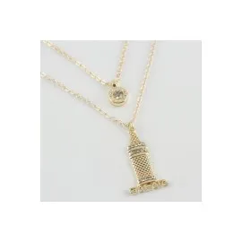 Galata Kulesi Figürlü Yeni Sezon İkili Kolye-Sarı