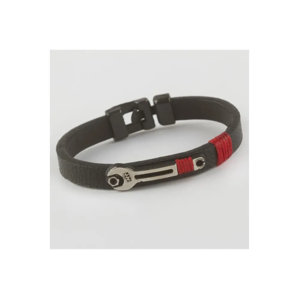 Anahtar Figürlü Kaliteli Suni Deri Bileklik-Siyah