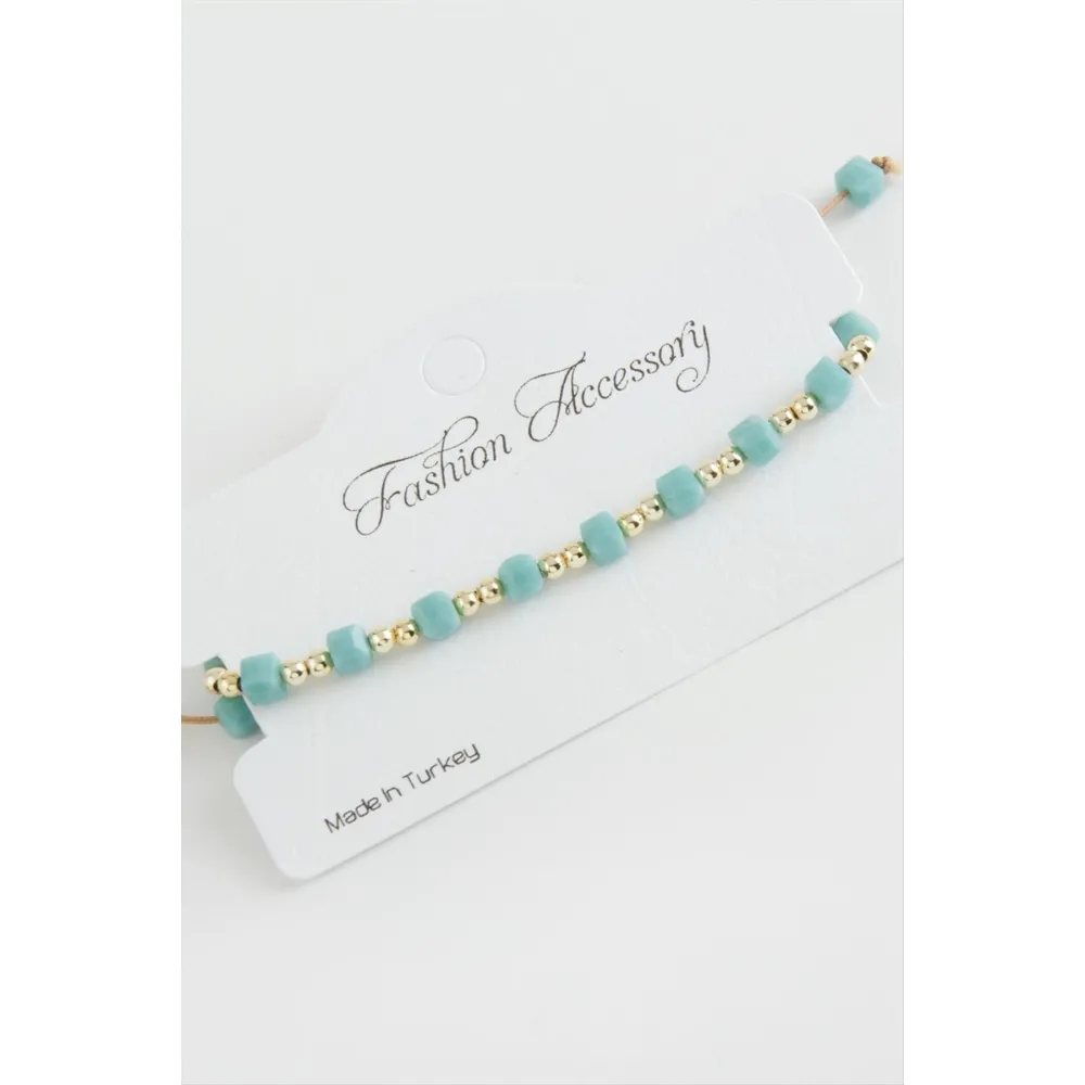 Küp Top Metal Kristal Bileklik-Turkuaz