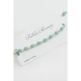 Küp Top Metal Kristal Bileklik-Turkuaz