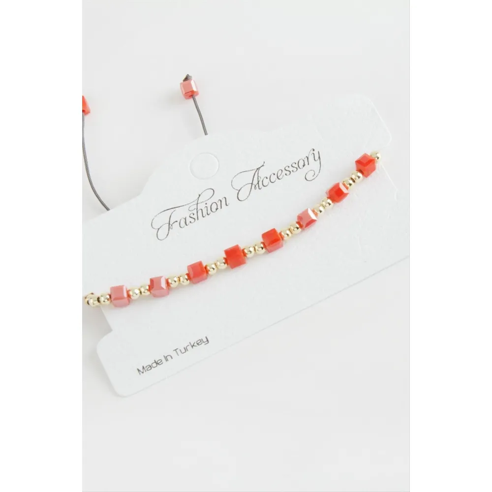 Küp Top Metal Kristal Bileklik-Turuncu