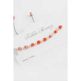 Küp Top Metal Kristal Bileklik-Turuncu