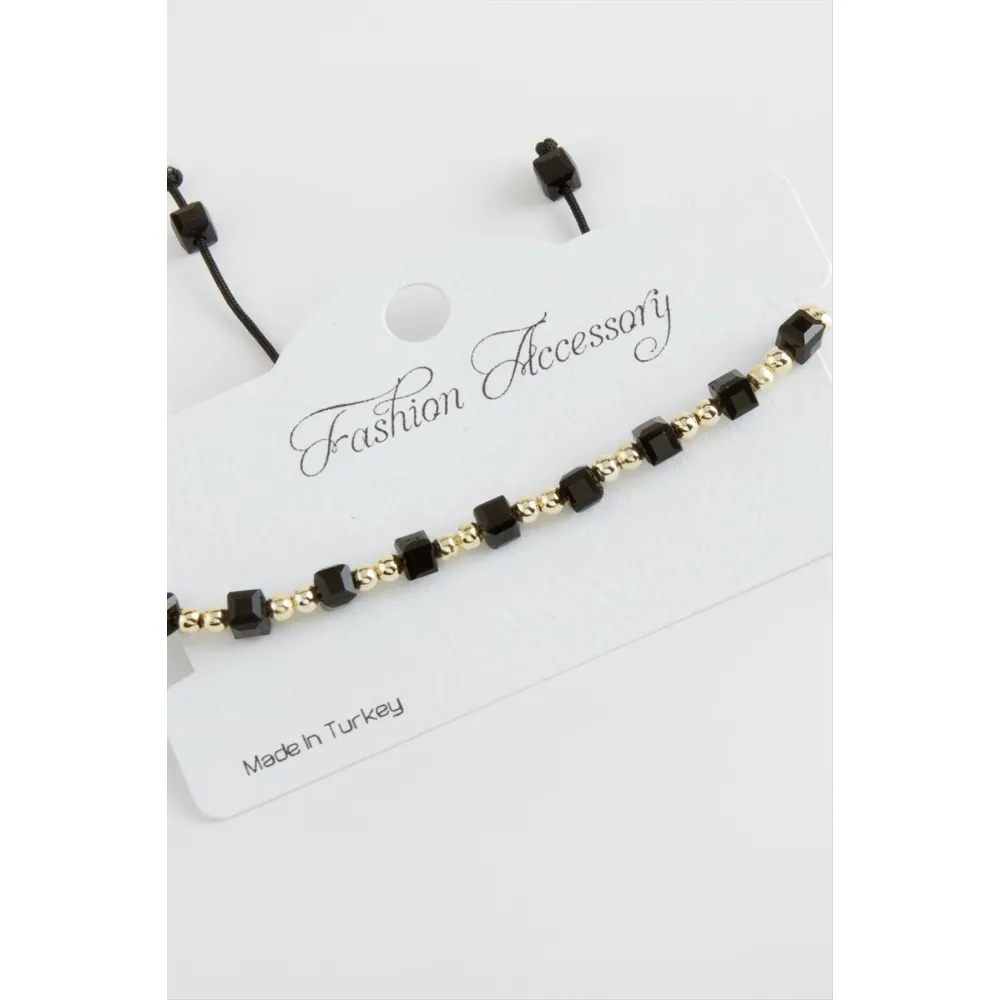 Küp Top Metal Kristal Bileklik-Siyah