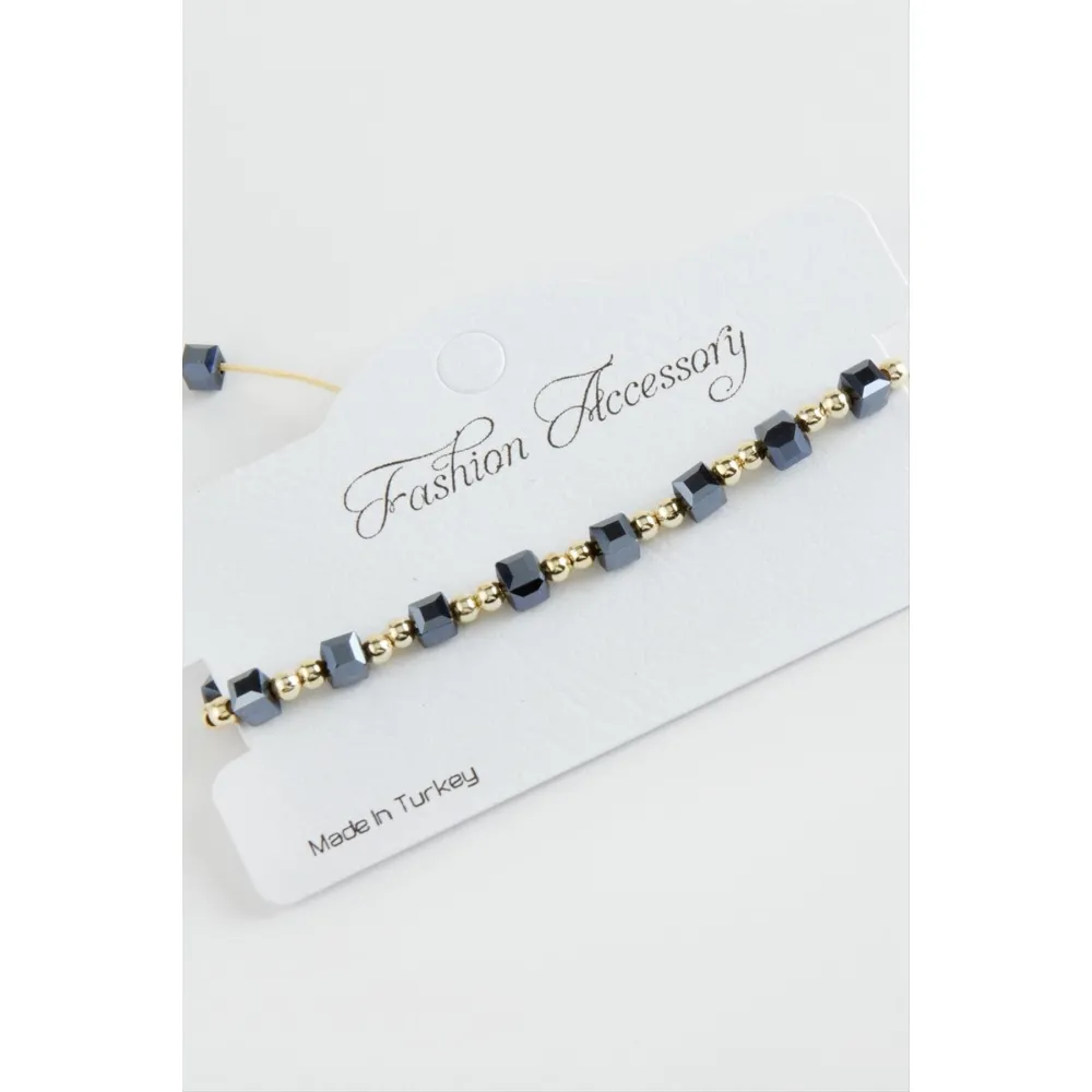 Küp Top Metal Kristal Bileklik-Antrasit