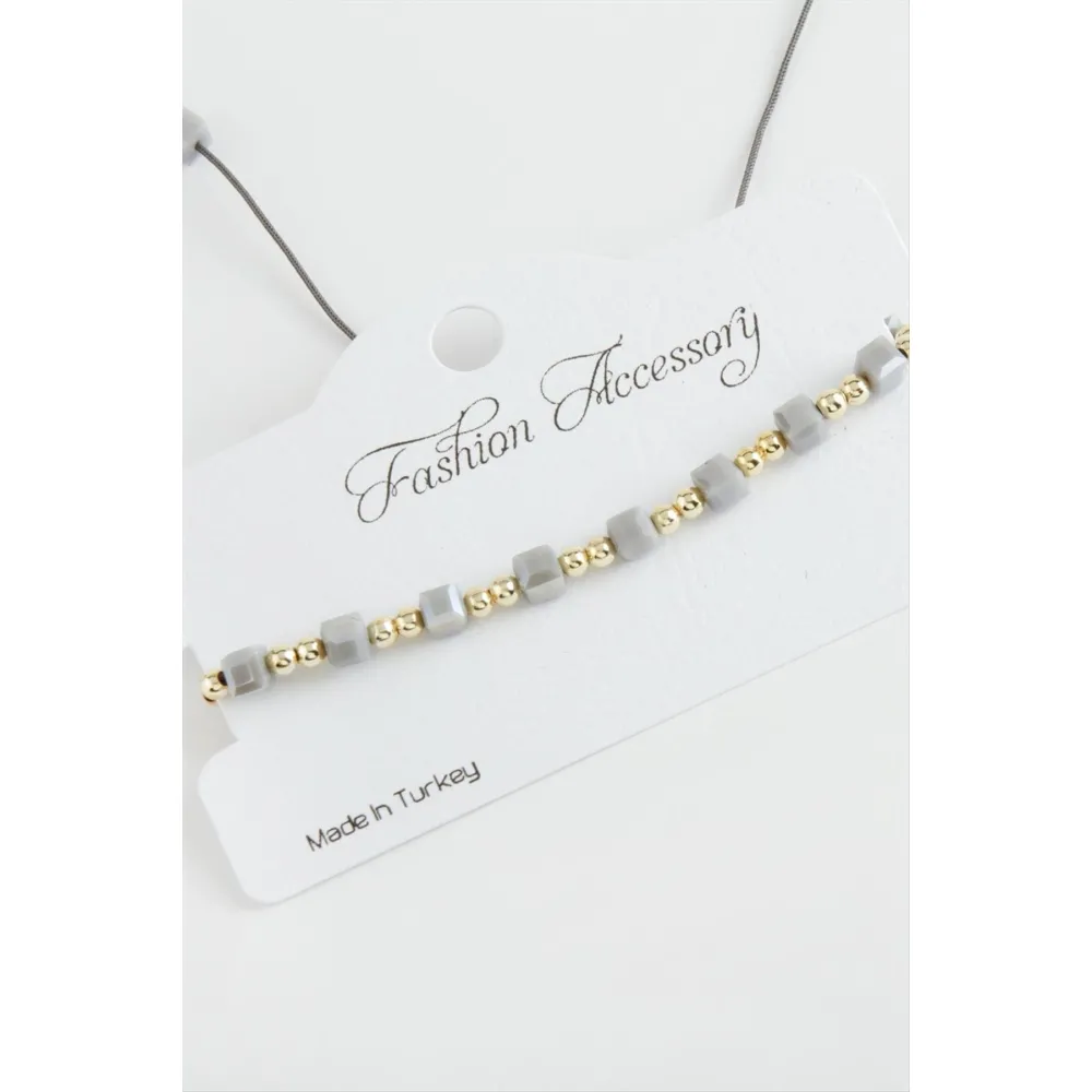 Küp Top Metal Kristal Bileklik-Gri