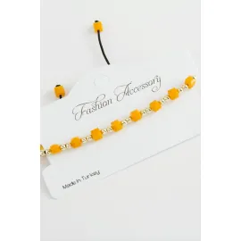 Küp Top Metal Kristal Bileklik-Sarı