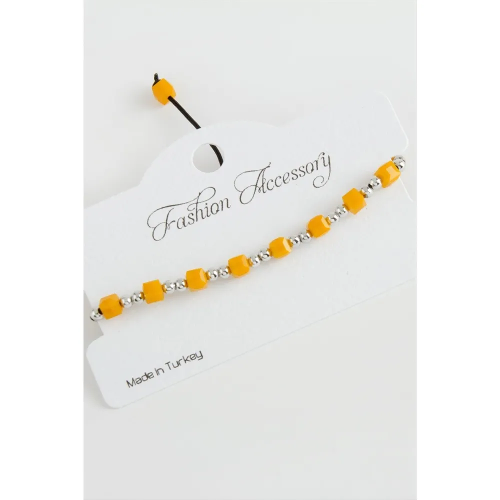 Küp Top Metal Kristal Bileklik-Sarı