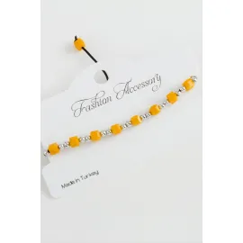 Küp Top Metal Kristal Bileklik-Sarı