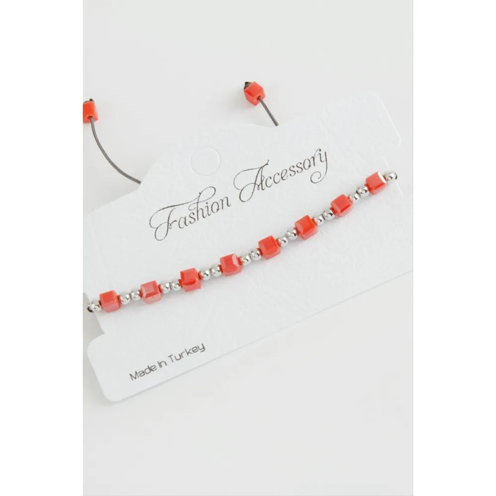 Küp Top Metal Kristal Bileklik-Turuncu