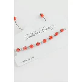 Küp Top Metal Kristal Bileklik-Turuncu