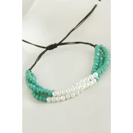 İncili Üçlü Kristal Bileklik-Turkuaz