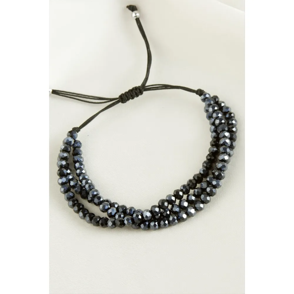 Üçlü Kristal Bileklik-Antrasit