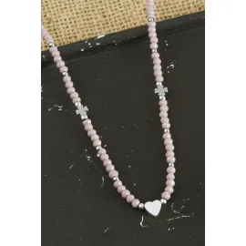 Kalp Metal Aparatlı Kristal Kolye-Lila