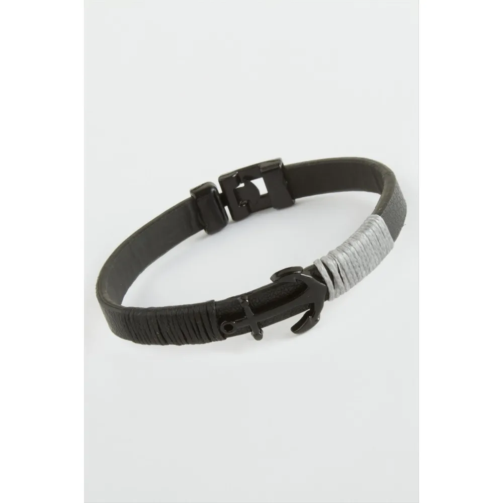 Çapa Kaliteli Suni Deri Bileklik-Siyah