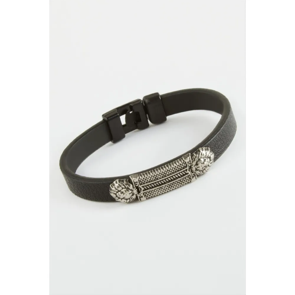 Aslan Kaliteli Suni Deri Bileklik-Siyah